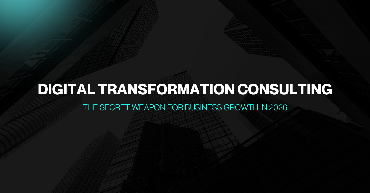 Digital transformation consulting USA dashboard showing cloud modernization, business automation, AI analytics, and enterprise technology strategies in 2026