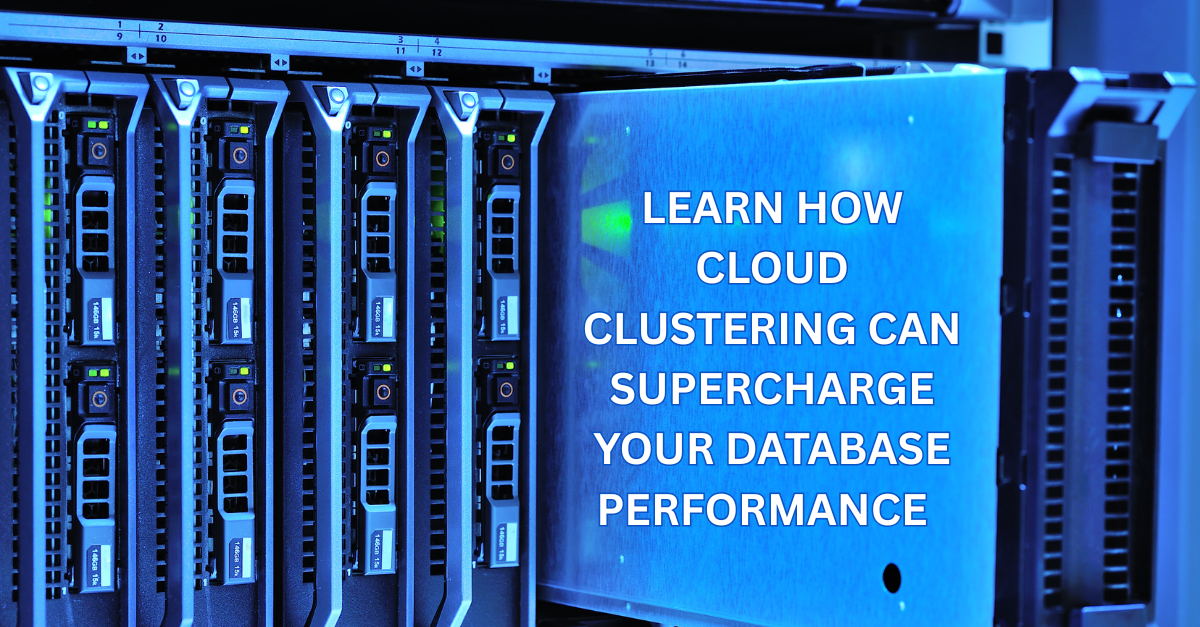 Cloud clustering architecture in the USA showing distributed database nodes improving performance, scalability, and uptime